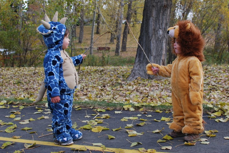 Kids in Halloween costumes at Confederation Park in Calgary