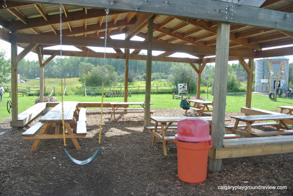 Covered picnic area with swings