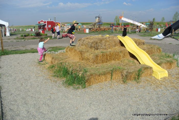 Hay bales with slide