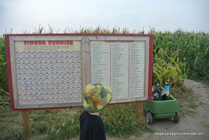 Board outside the small corn maze at the Calgary Farmyard