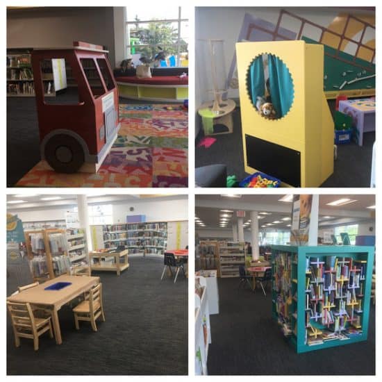 Calgary Library Early Learning Centre - puppet theatre, tables, children's book shelves