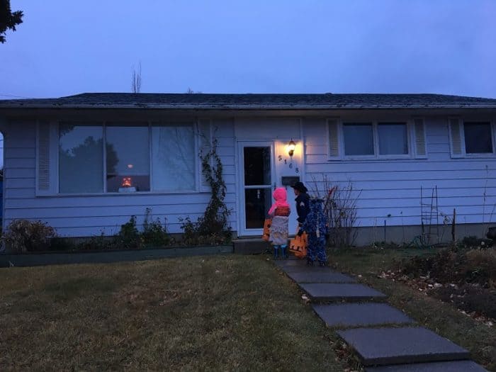 Kids trick or treating in Calgary