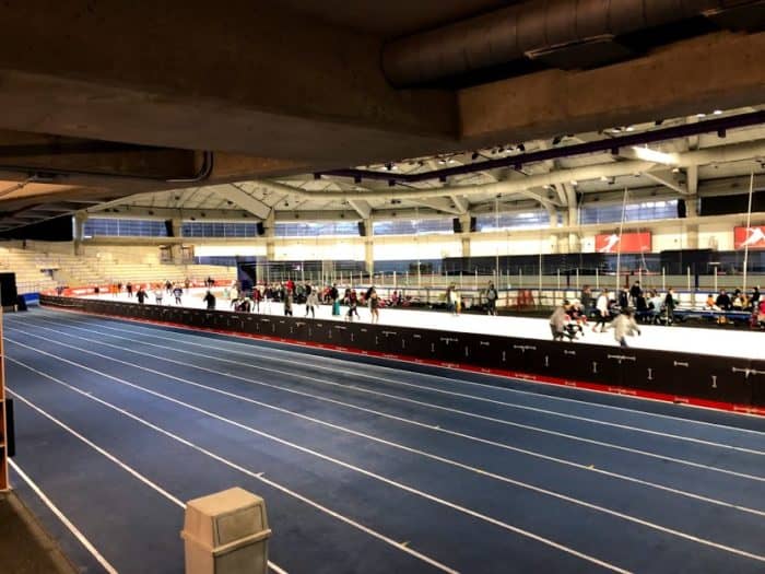 View of the inside of the Olympic Oval - running track, speed skating track and hockey rink