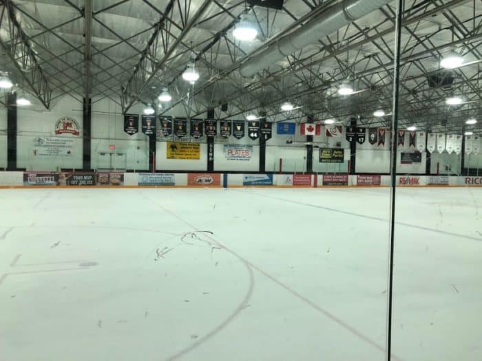 Player benches across the arena